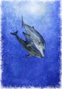 Underwater world. dolphins couple love watercolor illustration