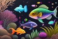 Underwater world with fish and corals. Colorful cartoon vector illustration. Royalty Free Stock Photo