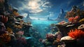 Underwater world with fish. Underwater view of mari fishes and plants. AI generated Royalty Free Stock Photo