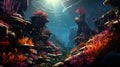 Underwater fish and corals. Underwater view of mari fishes and plants. AI generated
