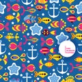 Underwater world fish seamless pattern, vector illustration. Background with abstract colorful sea creatures, aquarium Royalty Free Stock Photo