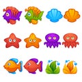 Underwater world, fish, stars, octopus, bubble shooter, match 3, vector objects and blocks