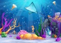 Underwater world with a funny fish and fish ramp Royalty Free Stock Photo