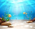 Vector underwater life sea bottom scene background