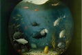 Underwater world painting in Hieronymus Bosch style illustration generative ai