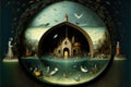 Underwater world painting in Hieronymus Bosch style illustration generative ai