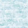 Underwater world. Seamless vector pattern on a blue watercolor background. Perfect for design templates, wallpaper, wrapping, Royalty Free Stock Photo