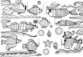 Underwater world set of sketch Vector Illustration Royalty Free Stock Photo