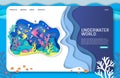Underwater world vector website landing page design template Royalty Free Stock Photo