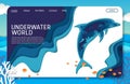 Underwater world vector website landing page design template Royalty Free Stock Photo