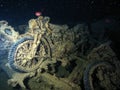 Underwater wreck motorcycle wreck found inside the wreck of thistlegorm in Egypt