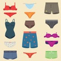 Underwear clothes fashion look man and woman vector set. Royalty Free Stock Photo