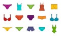 Underwear icon set, color outline style