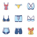 Underwear icons set, cartoon style