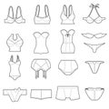 Underwear icons set color, outline style Royalty Free Stock Photo