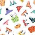 Underwear, lingerie and swimwear seamless pattern hand drawn flat vector illustration isolated on white background Royalty Free Stock Photo