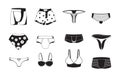 Underwear silhouettes. Male and female panties fashioned lingerie vector symbols of clothes Royalty Free Stock Photo