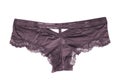 Underwear woman isolated. Close-up of luxurious elegant pink gray satin lacy panties isolated on a white background. Women