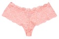 Underwear woman isolated. Close-up of luxurious elegant pink lacy thongs panties isolated on a white background. Underwear fashion Royalty Free Stock Photo