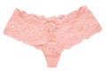 Underwear woman isolated. Close-up of luxurious elegant pink lacy thongs panties isolated on a white background. Underwear fashion Royalty Free Stock Photo