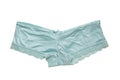 Underwear woman isolated. Close-up of luxurious elegant turquoise or light blue lacy panties isolated on a white background.