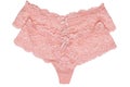 Underwear woman isolated. Close-up of two luxurious elegant pink lacy thongs panties isolated on a white background. Underwear Royalty Free Stock Photo