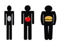 Underweight normal weight overweight icons apple burger man pictogram