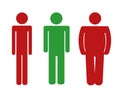 Underweight normal weight overweight man pictogram red and green colors