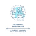 Underweight patients and kids blue concept icon