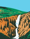 Undine Falls a 3-Tiered Waterfall on the Lava Creek in Northern Yellowstone National Park Wyoming USA WPA Poster Art Royalty Free Stock Photo