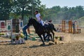 Undory, Ulyanovsk Region, Russia - September 2, 2018: Girl rider riding a horse performs at equestrian competitions