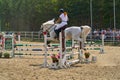 Undory, Ulyanovsk Region, Russia - September 2, 2018: Girl rider riding a horse performs at equestrian competitions