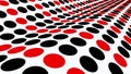 Undulated plane with circles in red and black on white