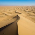 Undulating sand dunes stretch across the image, creating a vast desert landscape.