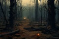 Unearthly postapocalyptic forest with trees that