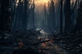 Unearthly postapocalyptic forest with trees that