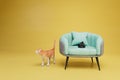 uneducated cat. the cat pooped on the chair. a chair with a poop next to which the outgoing cat. 3d render Royalty Free Stock Photo