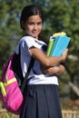 Unemotional Young Female Student Wearing Uniform With Backpack Royalty Free Stock Photo