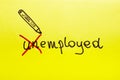 Unemployed or employed concept written on yellow cardboard.