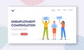 Unemployment Compensations Landing Page Template. People Need Work after Lockdown. Jobless Business Characters