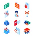 Unemployment and crisis - modern colorful isometric icons set
