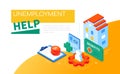 Unemployment help - modern colorful isometric web banner