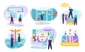 Unemployment and job search concept, set of vector isolated illustrations. Bancrupts unemployed people, employee