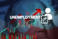 Unemployment Rate with Arrow and per cent on bill dollar background Royalty Free Stock Photo
