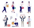 Unemployment vector fired business people flat set