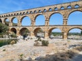 Unesco aqueduct french Pont du Gard bridge in provence natural park