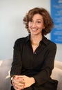 PARIS,FRANCE-DECEMBER 21,2021: UNESCO Director-General Audrey Azoulay during an interview with Russian television Royalty Free Stock Photo