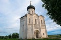UNESCO World Heritage site. Architectural monument of the 12 century. Church of the Intercession of the Holy Virgin on the Nerl Ri Royalty Free Stock Photo