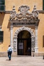 Italy. Matera. Palace of the Prefecture, 13th century. The richly decorated portal overlooking Piazza Vittorio Veneto