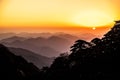 UNESCO World Heritage Site Natural beautiful landscape silhouette sunset Huangshan mountain scenery  Yellow mountain  in Anhui Royalty Free Stock Photo